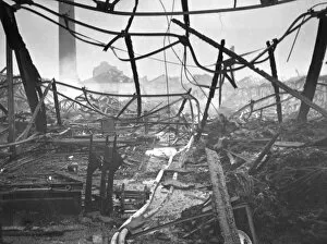 The Railway at War Collection: Bomb damage to the GWRs salvage warehouse in London, 1940