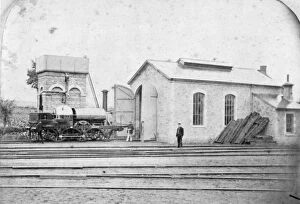Oxfordshire Collection: Broad Gauge Locomotive Aries seen outside Faringdon Engine Shed, c.1865
