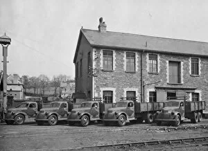 The Railway at War Collection: Chevrolet Thornton military trucks lined up at Caerphilly Works, 1941