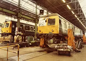 Diesel Prints: A Class 120 diesel multiple unit undergoing repair in 19 Shop at Swindon Works in about 1980