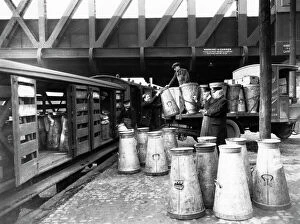 Goods Wagon Collection: Collecting Milk Churns at Paddington Station, c.1920s