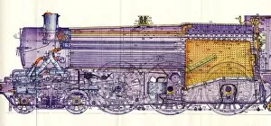 Castle Class Gallery: Colour cross-section plan of Castle Class Locomotive, c.1923