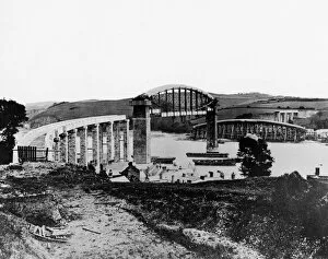 Royal Albert Bridge Collection: Construction of the Royal Albert Bridge at Saltash, 1858