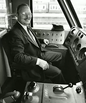 Railway Workers Gallery: A driver at the controls of a diesel locomotive in about 1980