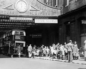 1939 Collection: Evacuees waiting outside the departure platform at Paddington in 1939
