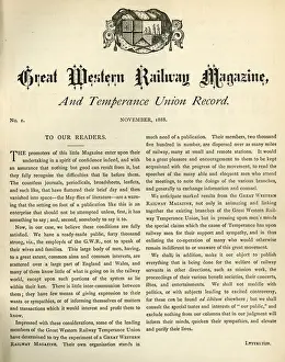 The first issue of the Great Western Magazine and Temperance Union Record, 1888
