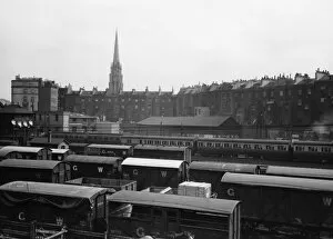 Paddington Station Gallery: Goods wagons on the approach to Paddington Station, 1930