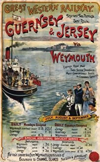 Holiday Gallery: Guernsey & Jersey via Weymouth poster, about 1891