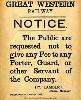 Staff Gallery: GWR Notice, 1888