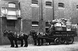 Railway Workers Gallery: Horse Drawn Delivery Wagon at Paddington Mint Stables, c.1910