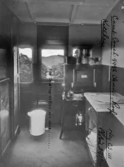Tourism Prints: Interior of Camp Coach No. 9992 showing kitchen, 1934