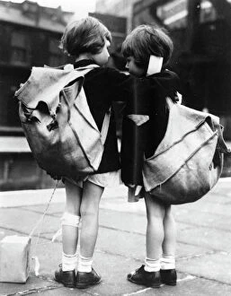 Paddington Station Gallery: Two little girls awaiting evacuation from Paddington Station, September 1939