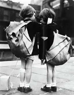 Two little girls awaiting evacuation from Paddington Station, September 1939