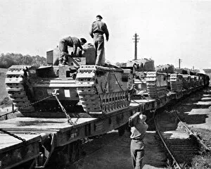 Second World War Gallery: Loading Churchill Tanks at Marlborough High Level Station, 1942