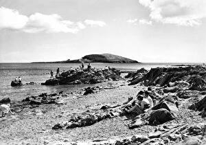 Rocks Gallery: Looe Beach and Island, Cornwall, August 1951