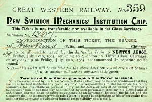 1900s Collection: New Swindon Mechanics Institution Trip ticket 1903