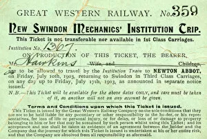 GWR Staff at Leisure Gallery: New Swindon Mechanics Institution Trip ticket 1903