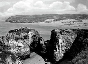 Beach Collection: Perranporth Rocks and Beach, Cornwall, 1928