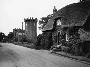 Castle Prints: Radway Tower and thatched cottage, Edgehill, June 1930