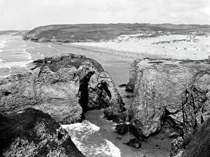 Holidaymakers Collection: The Rocks and Beach at Perranporth, Cornwall, 1933