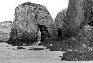 Beach Collection: Rocks at Perranporth, Cornwall, c.1928