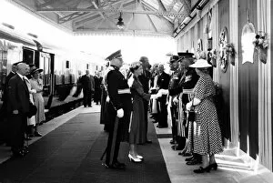 Queen Elizabeth Ii Gallery: Royal Tour of Wales, The Queen & Prince Philip at Pembroke Town Station, 1955