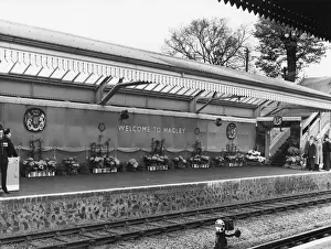 Queen Prints: Royal Tour of Worcestershire & Herefordshire - Station Decorations at Hagley, April 1957