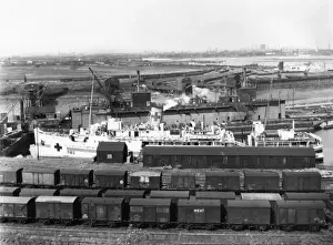 SS St Julien as a hospital ship, at Newport Docks, c. 1940