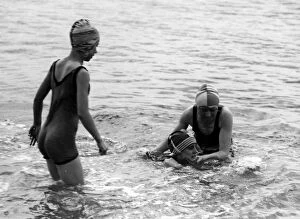 Swimming Costume Gallery: Three Swimmers, Cornwall, 1931