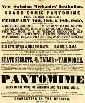 Swindon Gallery: Swindon Mechanics Institute Pantomime poster, February 1860